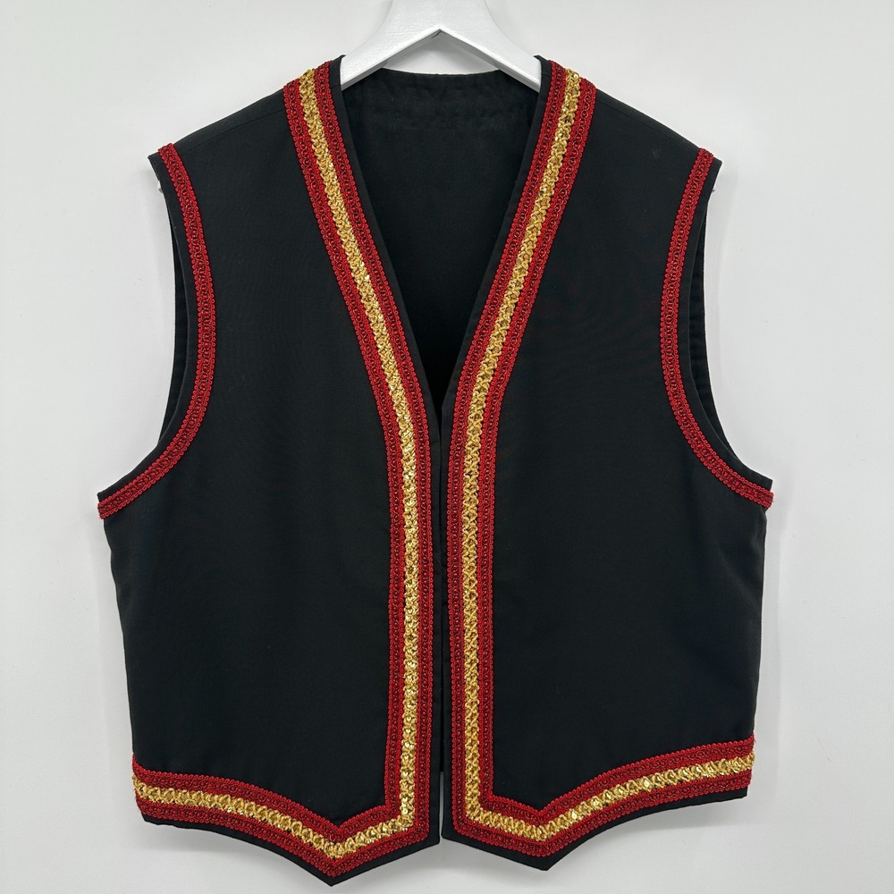 Vintage Handmade Vest Size L XL Braid Trim‎ Lined Open Front Theatrical Folkcore